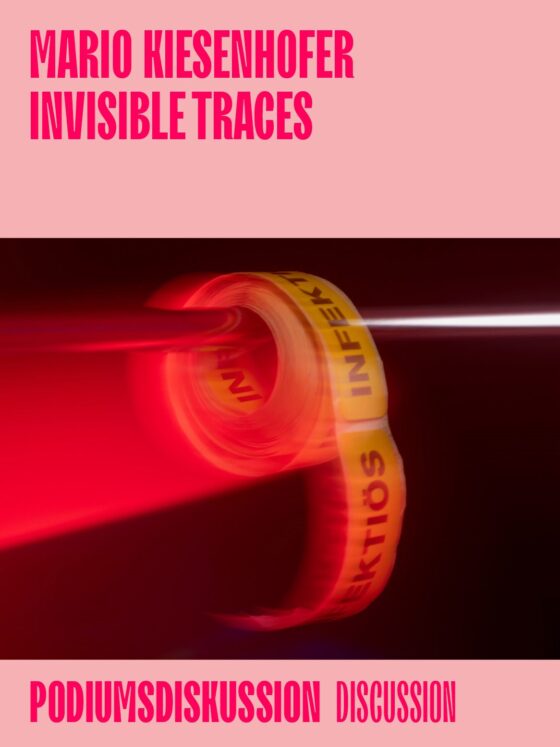 "Artwork by Mario Kiesenhofer titled 'Invisible Traces' featuring a blurred, glowing tape."