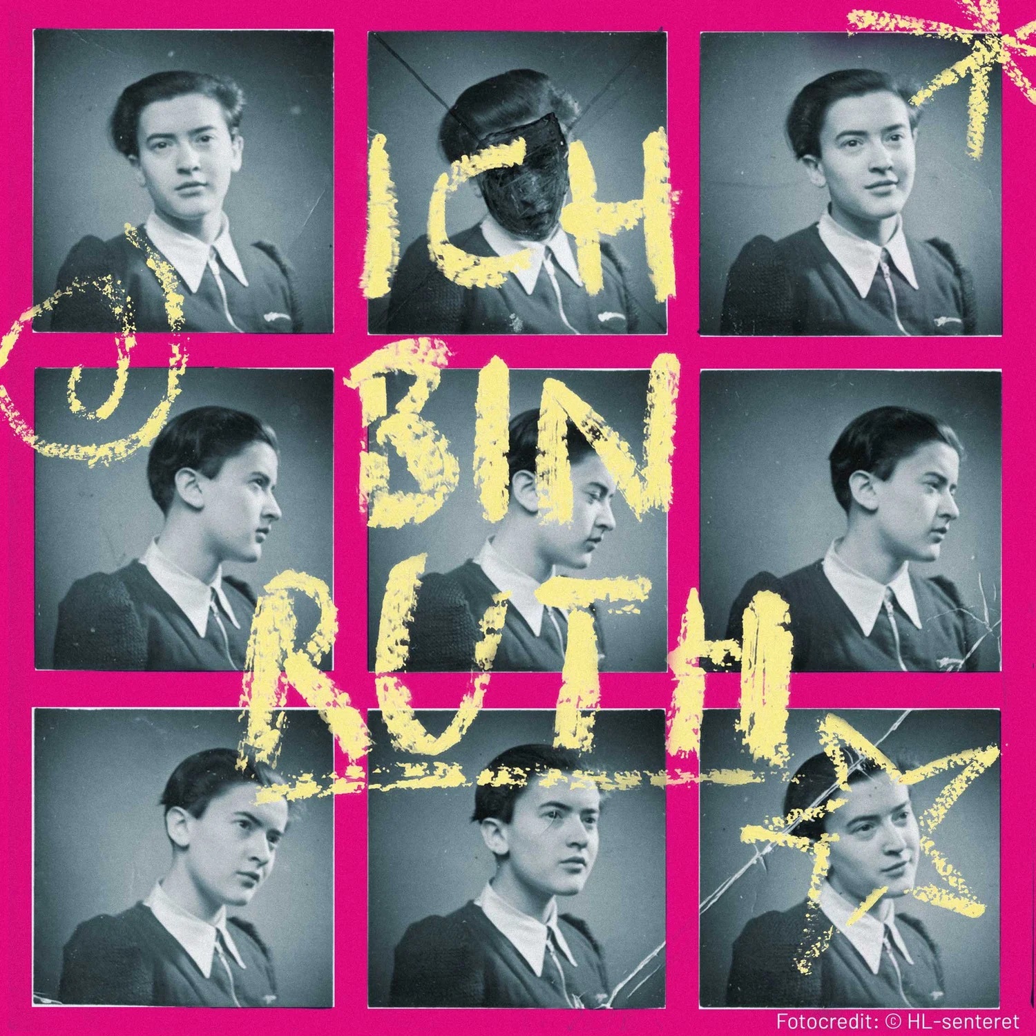 Collage aus Porträts mit dem Text "Ich bin Ruth", zeigt verschiedene Lebensphasen.