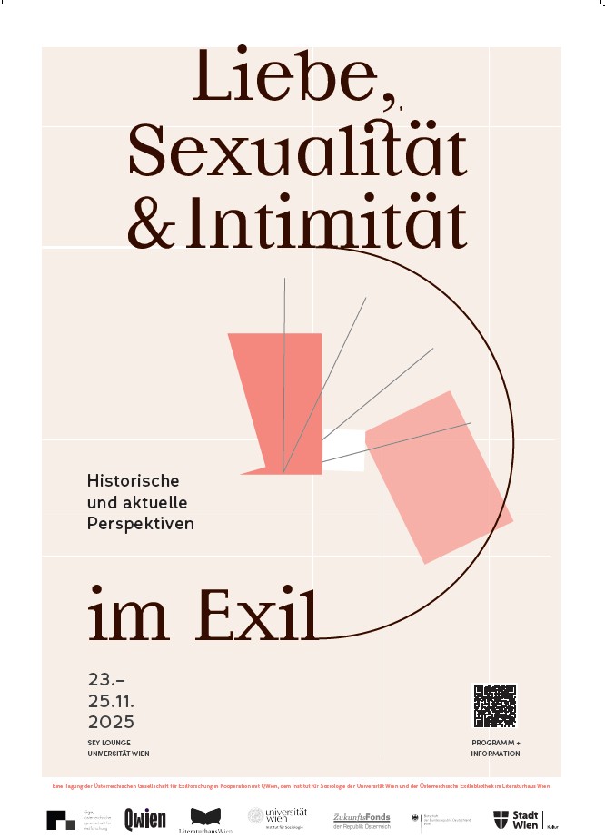 Plakat für Veranstaltung über Liebe, Sexualität und Intimität im Exil, Wien 2025.