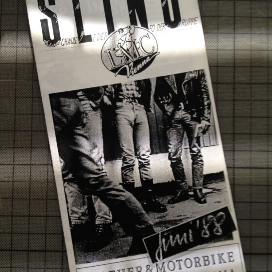 Promotional flyer for SLING leather and motorbike community event in Vienna, June '88.