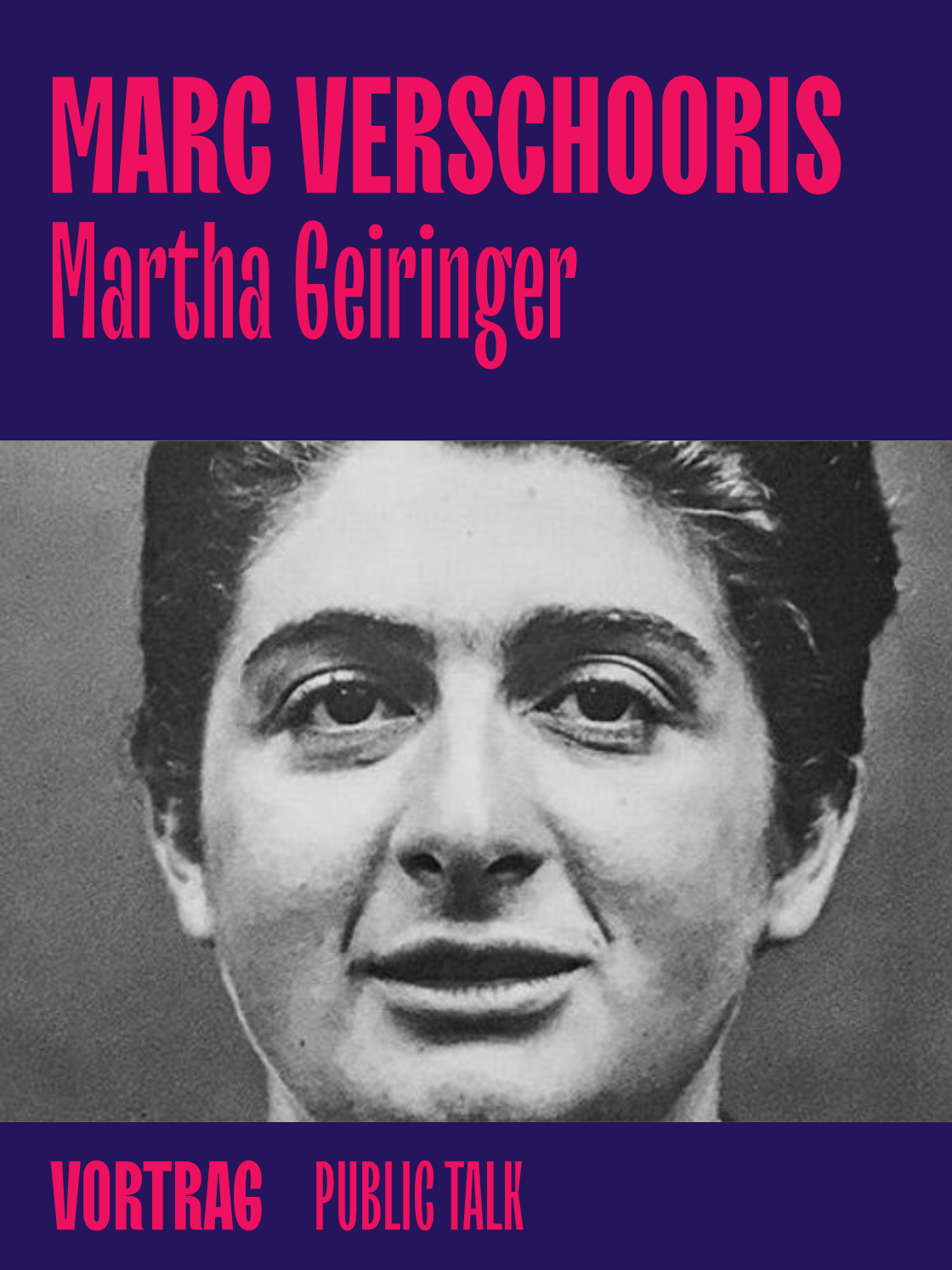 Porträt von Martha Geiringer, beworben für einen öffentlichen Vortrag über das Labyrinth.