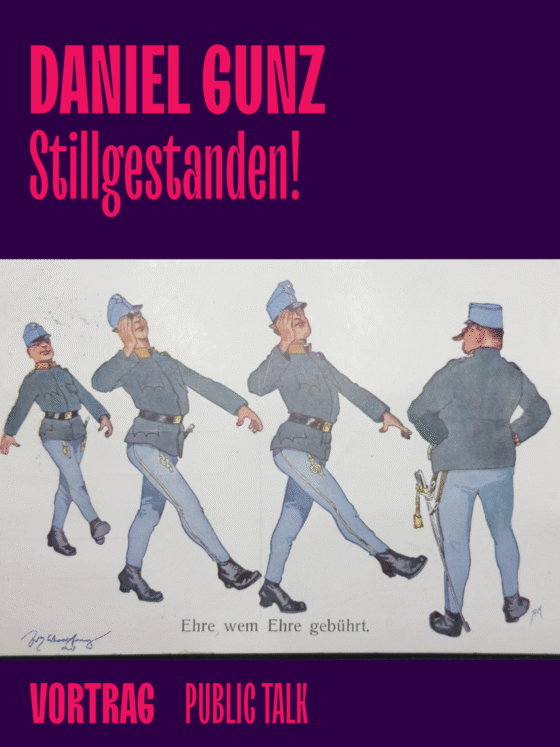 Illustration eines queeren Vortrags mit dem Titel "Stillgestanden!" von Daniel Gunz.