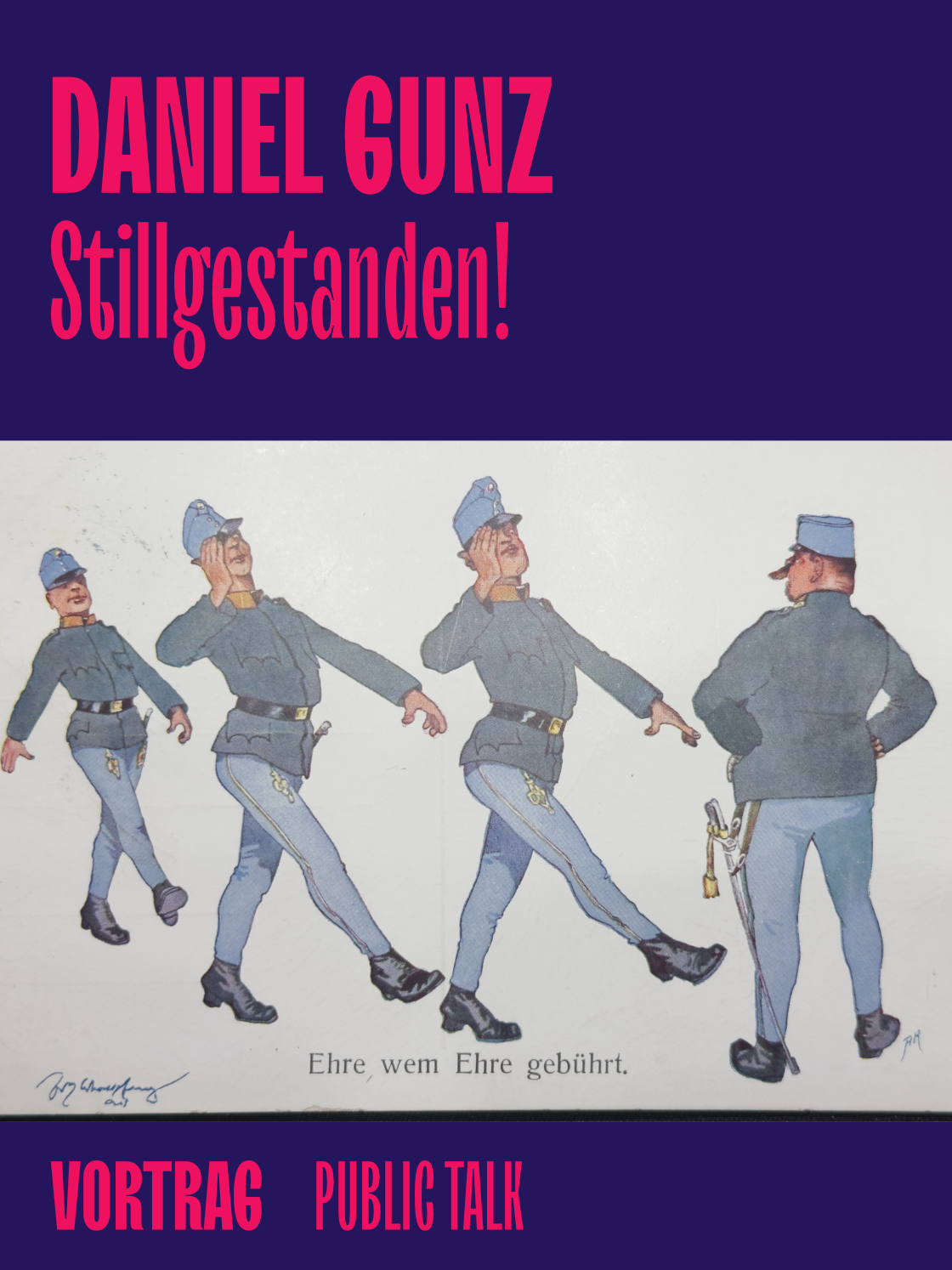 Illustration von Daniel Gunz mit dem Titel "Stillgestanden!" zeigt queere Themen und eine humorvolle Darstellung.