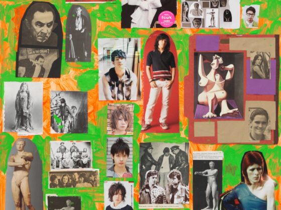 Collage mit Bildern von Liebe, Sexualität und Intimität, kombiniert mit lebhaften Farben.