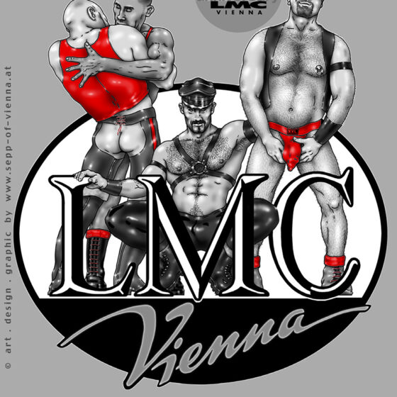 Event poster for LMC Vienna, featuring men in leather and rubber, October 20-23, 2005.