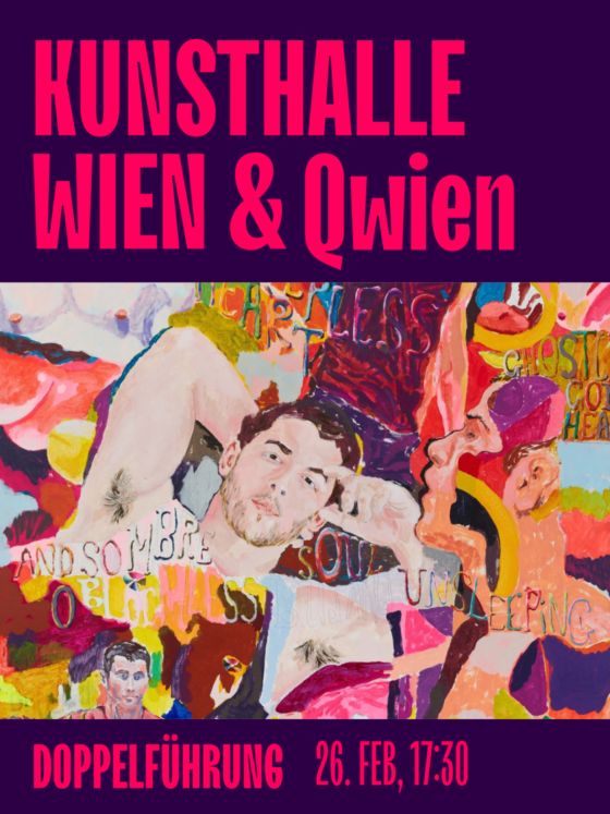 Duett-Ankündigung in der Kunsthalle Wien mit bunten, abstrakten Kunstwerken und Veranstaltungshinweisen.