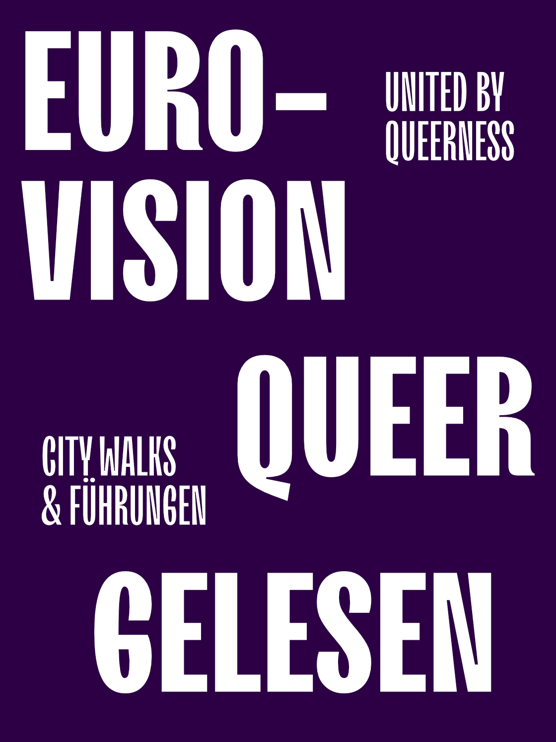 Plakat für Euro-Vision: Queere Stadtgespräche und Führungen 2026, vereint durch Queerness.