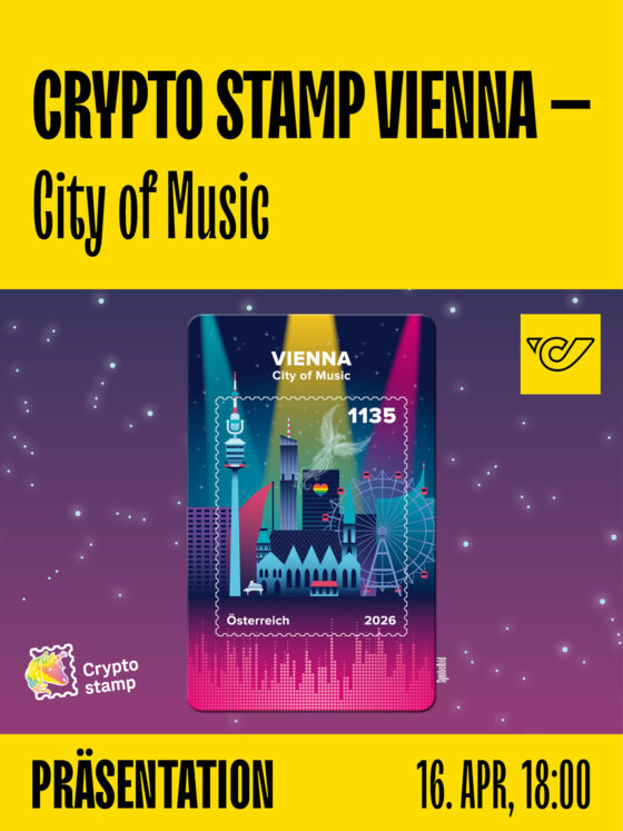 Präsentation der Crypto Stamp Vienna „City of Music“ am 16. April, 18:00 Uhr.