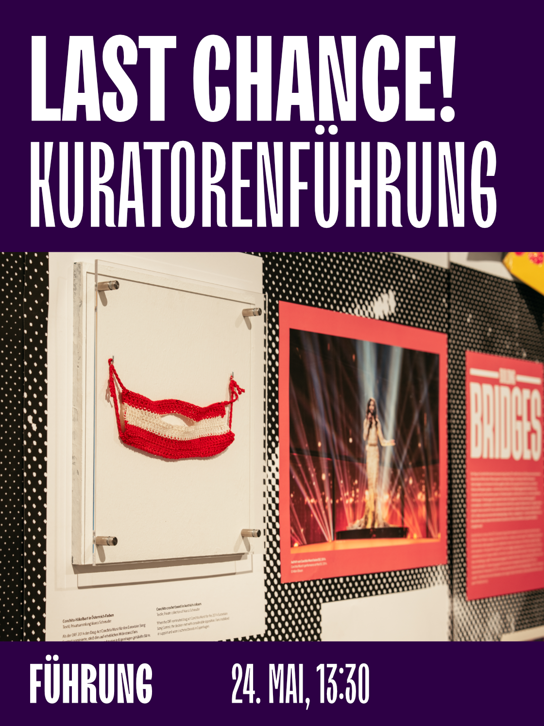 Präsentation einer Sonderbriefmarke mit Einladung zur Kuratorenführung am 24. Mai.