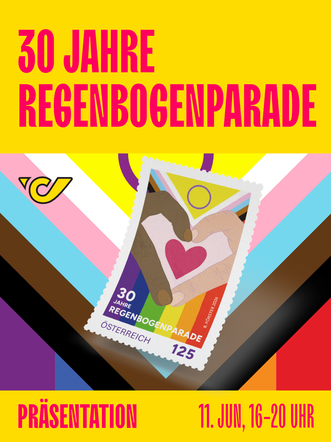 Präsentation eines speziellen Stempels zur 30-jährigen Regenbogenparade in Österreich.