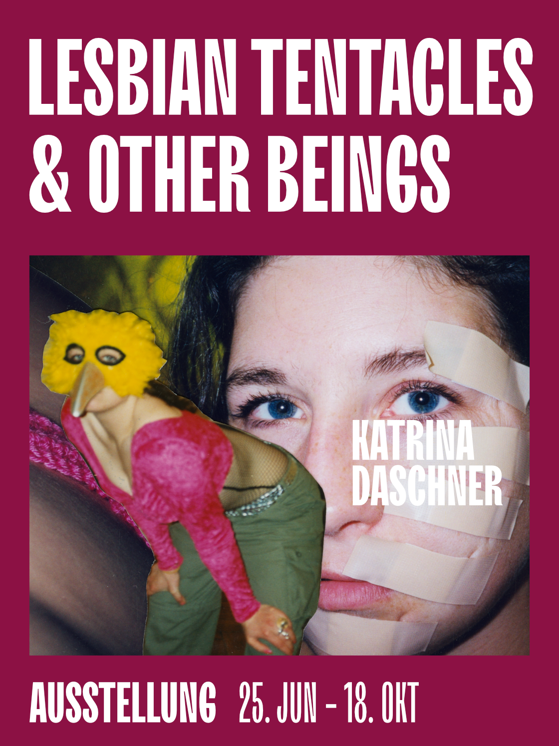 Ausstellungsplakat mit dem Titel "Lesbian Tentacles & Other Beings" von Katrina Daschner.